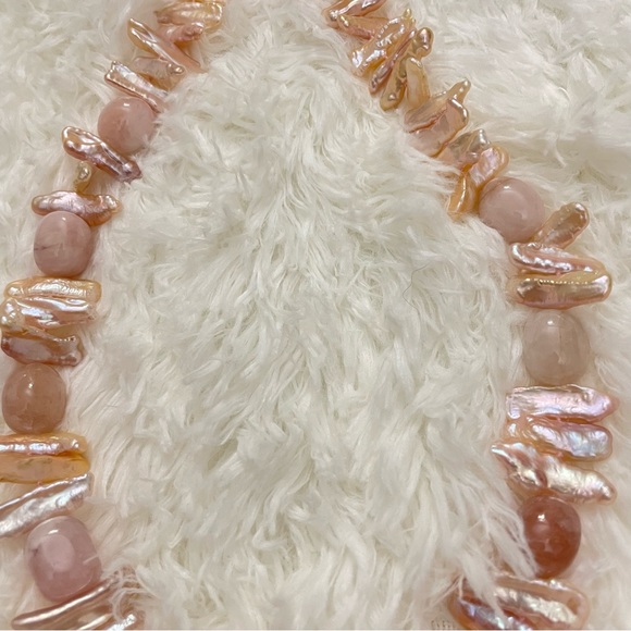 WW World Wide Imports biwa pearl stick stone necklace 925 sterling clasp pink - Picture 4 of 11